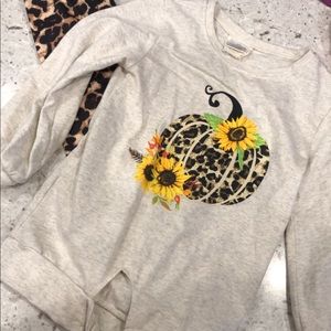 Leopard pumpkin fall two piece outfit girls 6